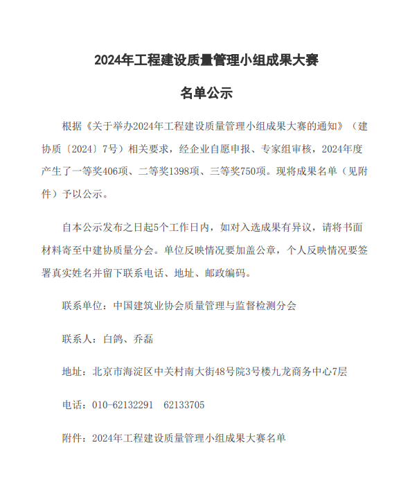 【喜讯】苏州中设集团两项QC成果荣获国家级工程建设质量管理小组竞赛荣誉