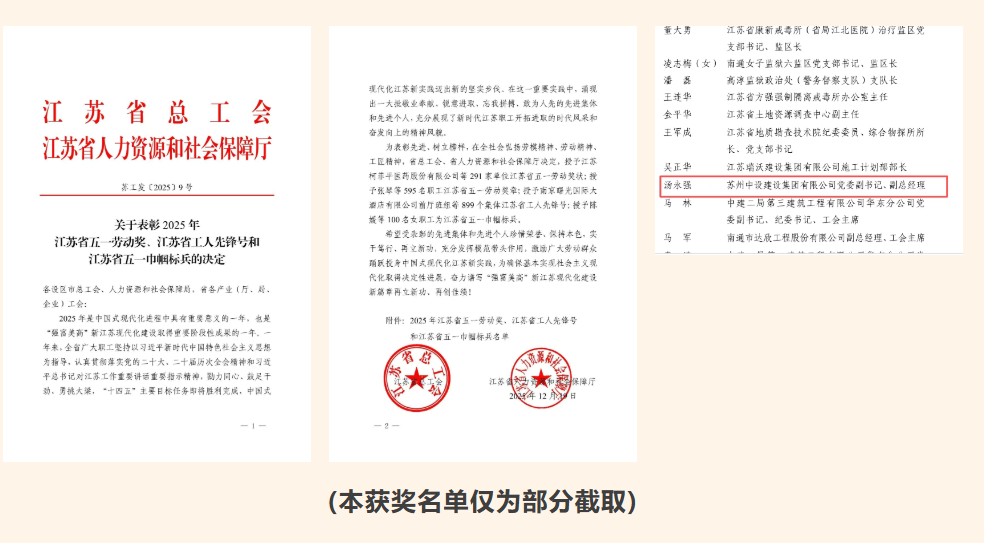 【捷报频传】苏州中设集团副总经理汤永强荣获江苏省五一劳动奖章、集团公司再获表彰 【捷报频传】苏州中设集团副总经理汤永强荣获江苏省五一劳动奖章、集团公司再获表彰